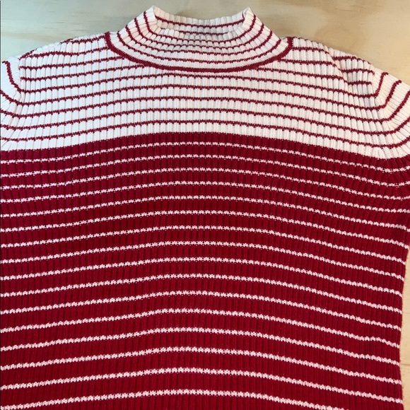 Striped Red and White Women's Cable knit Sweater Cotton  Sz S - Picture 2 of 11